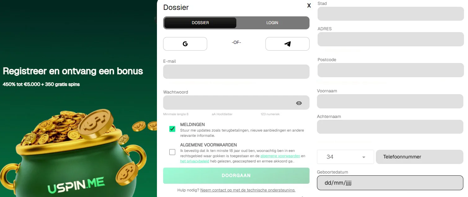 USpin Casino Registratie